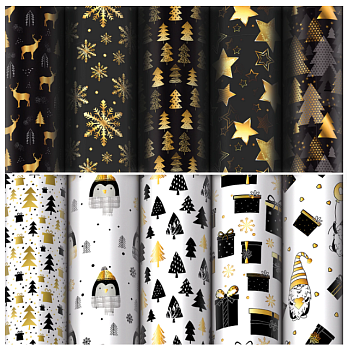 Бумага упаковочная подарочная новогодняя "Black.Gold.White", 70х100 см, 10 дизайнов, ассорти /10/