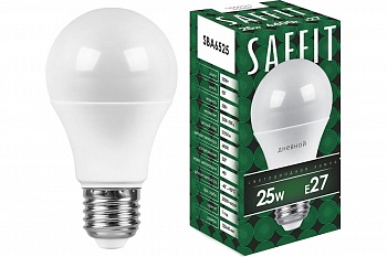 Лампа св/д Saffit ЛОН А60 E27 25W(2150lm) 6400K 6K матовая 136x65  SBA6525 55089