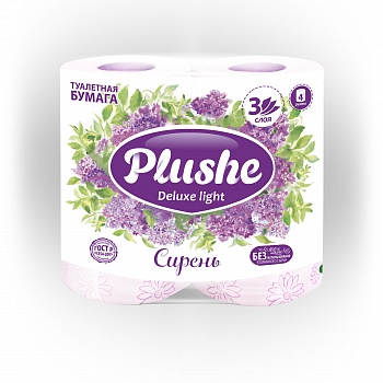 Туалетная бумага PLUSHE Делюкс 4шт*15м, 3сл. Сирень /12/