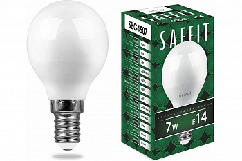 Лампа св/д Saffit шар G45 E14 7W(560lm) 4000K 4K матовая 80x45 SBG4507 55035