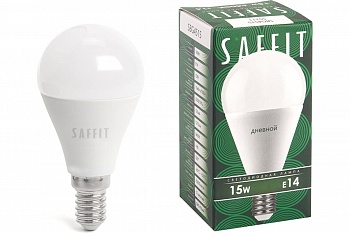 Лампа св/д Saffit шар G45 E14 15W(1275lm) 6400K 6K матовая 92x45 SBG4515 55211