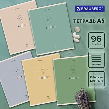 Тетрадь 96л ЛИНИЯ BRAUBERG "Natural", скоба, обложка картон (микс в спайке) /5/