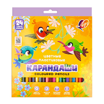 Карандаши цветные 24цв Луч "ZOO", шестигр.,пластик, к/у /24/