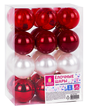 Шары ёлочные 24 шт., 5 см "Eden Colors", пластик, цвет: красный/жемчужный