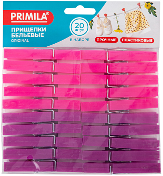 Прищепки бельевые 20шт PRIMILA ORIGINAL пластик, 7,8 см, ассорти, /20/