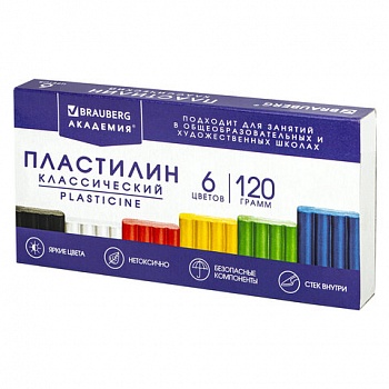 Пластилин  6цв 120г BRAUBERG "АКАДЕМИЯ КЛАССИЧЕСКАЯ", стек ВЫСШЕЕ КАЧЕСТВО 106440