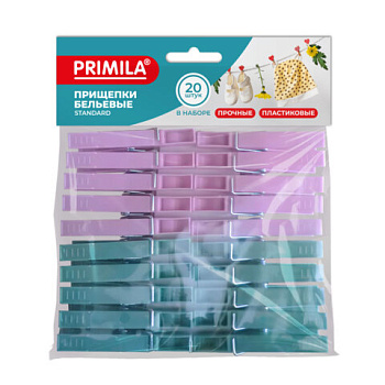 Прищепки бельевые 20шт PRIMILA STANDARD пластик, ассорти, 7,4см /20/