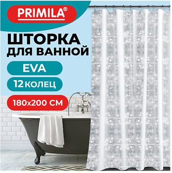 Шторка для ванной EVA, 180х200 см, кольца в комплекте, БЕЛАЯ ЛЕДЯНАЯ СВЕЖЕСТЬ, PRIMILA /4/