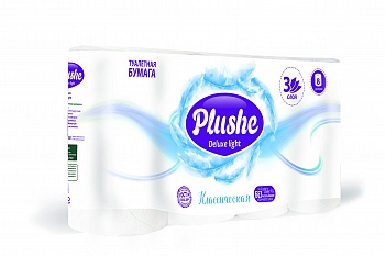 Туалетная бумага PLUSHE Делюкс 8шт*15м, 3сл. Классическая белая /8/