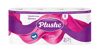 Туалетная бумага PLUSHE Супер формат  8шт*12,5м, 2сл. БЕЛАЯ /8/