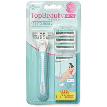 Станок ЖЕН TopBeauty Paris Slim (1 бритва + 10 кассет, 3 лезвия) /48/