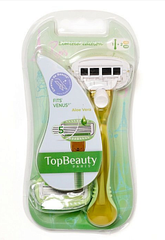 Станок ЖЕН TopBeauty Paris 5 (1 бритва + 2 кассеты, 5 лезвий, совместим с Venus) /24/зеленый
