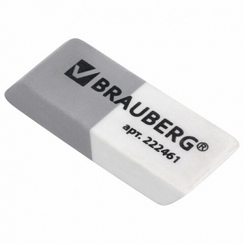 Ластик BRAUBERG "Assistant", 41х14х8 мм, серо-белый, прямоугольный, скошенные края, 222461/80/