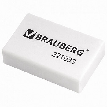 Ластик BRAUBERG, 26х17х7мм, белый, прямоугольный, 221033 /80/