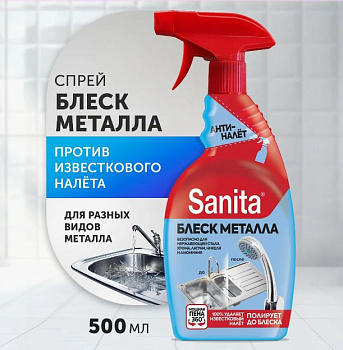Средство чистящее SANITA 500мл Блеск металла (спрей) /15/Ступино