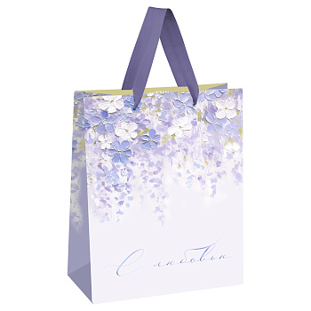 Пакет подарочный 18*23*10см MESHU "Purple flowers", матовая ламинация /12/