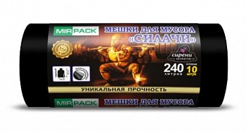 MIRPACK мешки для мусора 240л, 10шт в рулоне "СИЛАЧИ", ПВД, 70 мкм, 93*130 см,черные/7/