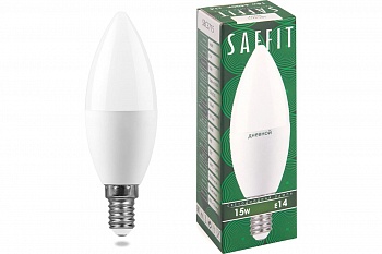 Лампа св/д Saffit свеча С37 E14 15W(1275lm) 6400K 6K матовая 121x37  SBA3715 55207