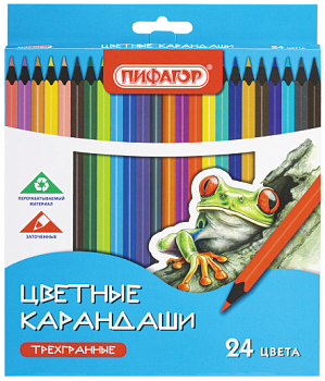 Карандаши цветные 24цв ПИФАГОР СТАНДАРТ, трехгранные /12/