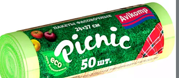 ПАКЕТЫ для продуктов 24*37см  50шт Picnic ПНД 6мкн салатовые /40/Avikomp