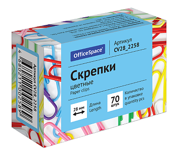 Скрепки 28мм  70шт OfficeSpace,  цветные, карт. упаковка /30/
