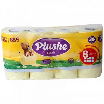 Туалетная бумага PLUSHE Классическая 8шт*18м, 2сл. РОМАШКА /8/