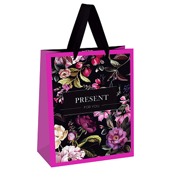 Пакет подарочный 18*23*10см MESHU "Floral present", матовая ламинация /12/