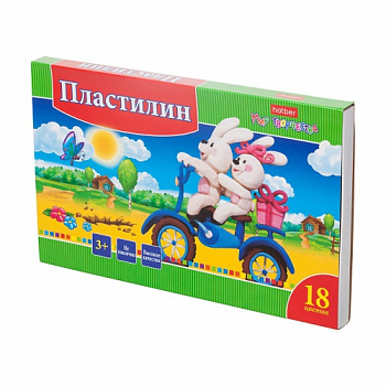Пластилин 18цв. 360г Hatber "Ушастики", со стеком, картонная упаковка /10/