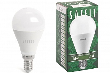 Лампа св/д Saffit шар G45 E14 15W(1275lm) 4000K 4K матовая 92x45 SBG4515 55210