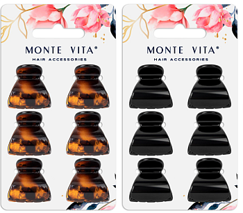 Крабы для волос НАБОР 6 шт MONTE VITA  2,7 см, АССОРТИ /12/