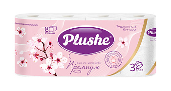 Туалетная бумага PLUSHE Премиум 8шт*15м 3сл. "Сакура", аромат. /8/