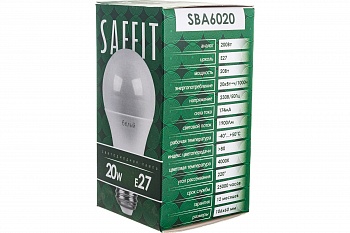 Лампа св/д Saffit ЛОН А60 E27 20W(1900lm) 4000K 4K матовая 106x60  SBA6020 55014