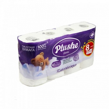 Туалетная бумага PLUSHE Классическая 8шт*18м, 2сл. БЕЛАЯ /8/