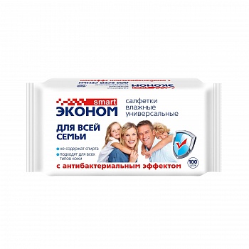 Влажные салфетки 100шт Эконом smart для всей семьи с антибактериальным эффектом /16/