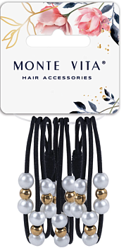 Резинки для волос НАБОР 3 шт., 0,2х14 см, с жемчужинами, чёрные MONTE VITA /12/