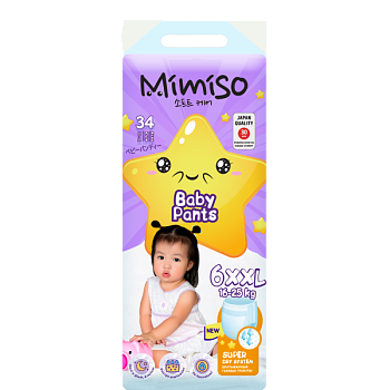 MIMISO Трусики-подгузники для детей 6/XXL 16-25 кг jambo-pack (34шт) /2/КОТТОН КЛАБ