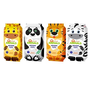 Влажные салфетки  50шт Smart animals детские с ромашкой и вит. Е /26/