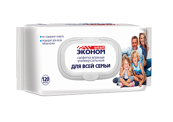 Влажные салфетки 120шт Эконом smart антибактериальные с клапаном /16/